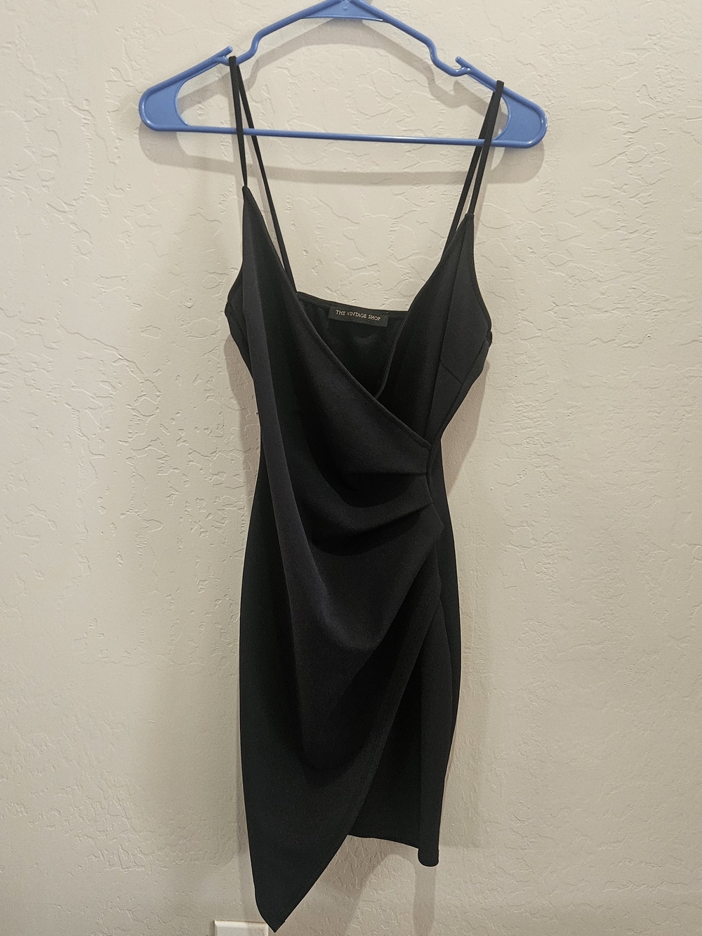 The Vintage Shop Black Draped Mini Slip Dress